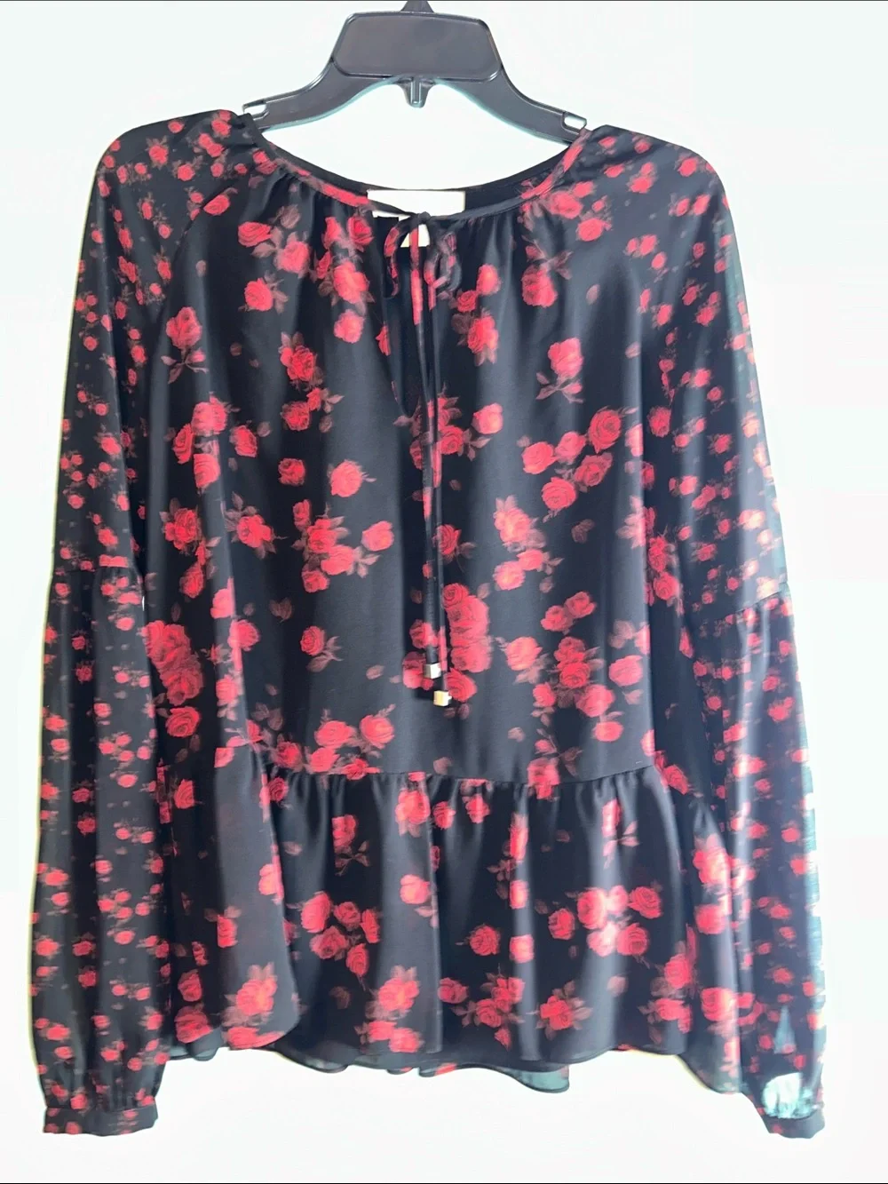 Michael Kors Black Blouse with Red Rose Print